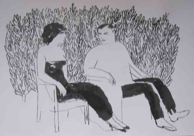 Two People by a Hedge